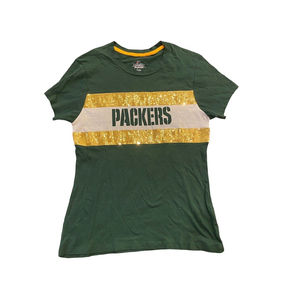 Green Bay Packers Bling Tee Shirt Womens Small Majestic